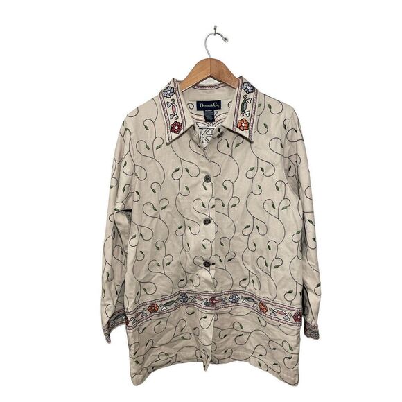 Denim and Co Embroidered Floral Design Jacket Top Long Sleeve Size Medium‎ Tan - Picture 1 of 6